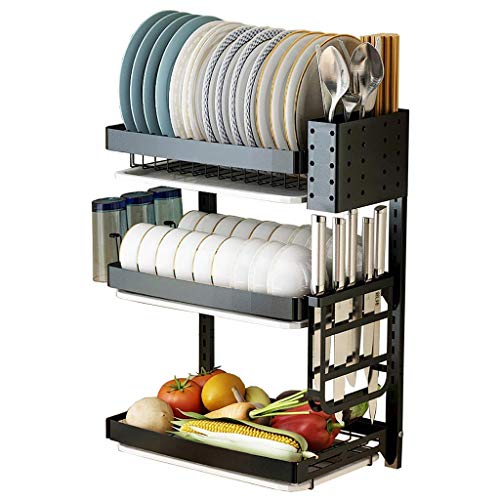 GUHPZA Escurridor De Platos De 3 Niveles, De Acero Inoxidable 201, para Cocina, Montado En La Pared, Escurridor De Vajilla, Organizador De 42 X 27 X 57 Cm