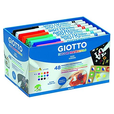 GIOTTO Decor Materials Multi-surfaces Paint Markers, School pack, Medium Tip - 4mm Nib, 48 x Assorted Colours, Ideal for Children, Parties and Schools Cover