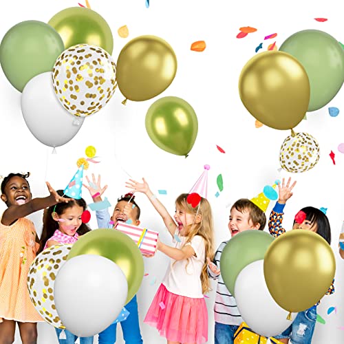 Image of Green Gold Balloons Set, 60PCS Sage Green White Balloons, 12Inch Retro White Latex Balloons Metallic Green Gold Helium Balloons Birthday Party Decoration for Birthday Wedding Baby Shower Supplies