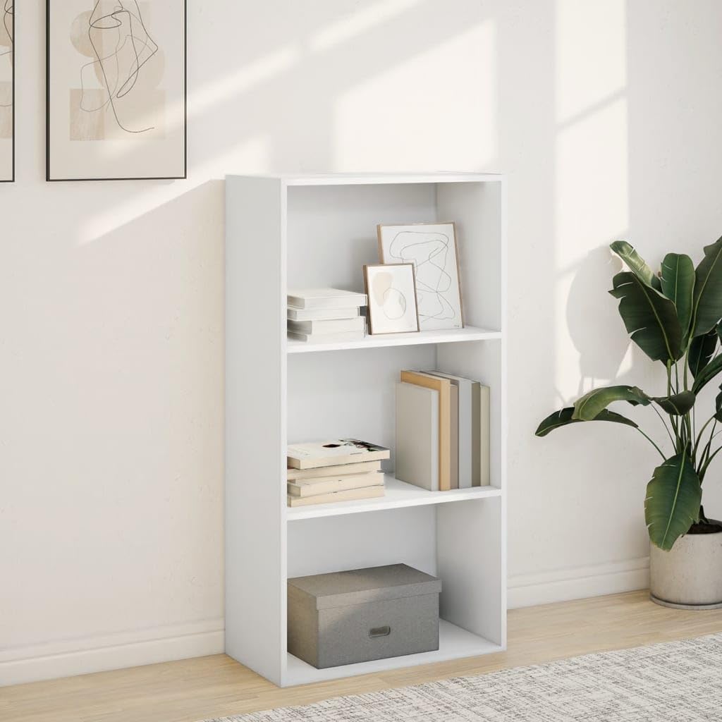 Librería blanca de 60 x 30 x 114 cm, de madera moderna con 5 compartimentos abiertos, resistente y fácil de limpiar, para sala de estar, oficina, dormitorio, pasillo
