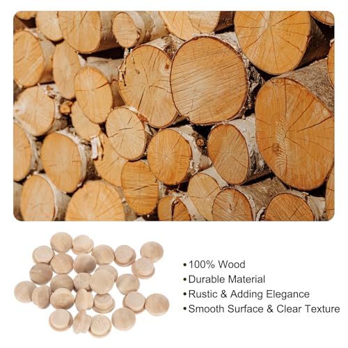 Image of uxcell 36Pcs Wood Button Plugs, 10mm /0.39 inch Hardwood Screw Hole Plug Mushroom Wooden Caps Buttons Wood Plug for Furniture Woodworking Craft Decor (13mm x 10mm)