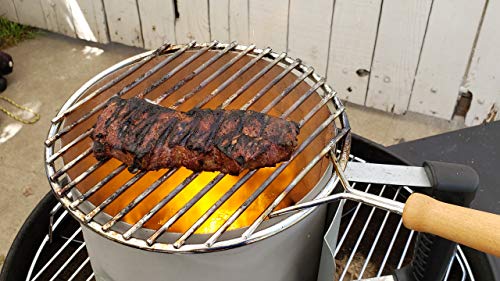 BBQ Dragon Round Grill Grate – 9” Stainless Steel BBQ Grill Grate with Wood Handle – Heavy-Duty Charcoal Grill Grate & Cooking Grate – Perfect Grill Rack for Outdoor Grill, Fire Pit & Chimney Starters - Thumbnail 2