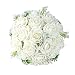 Febou Wedding Bridal Bouquet, Wedding Bride Bouquet, Wedding Holding Bouquet with Artificial Roses Lace Pearl Ribbon, Perfect for Wedding, Church, Party and Home Decor(Heart Pearl, White)