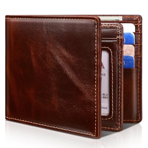 Image of Artpaxy Mens Wallet Bifold Genuine Leather RFID Blocking Wallet for Men with 1 ID Window 15 Card Holders 2 cash pockets 1 Gift Box