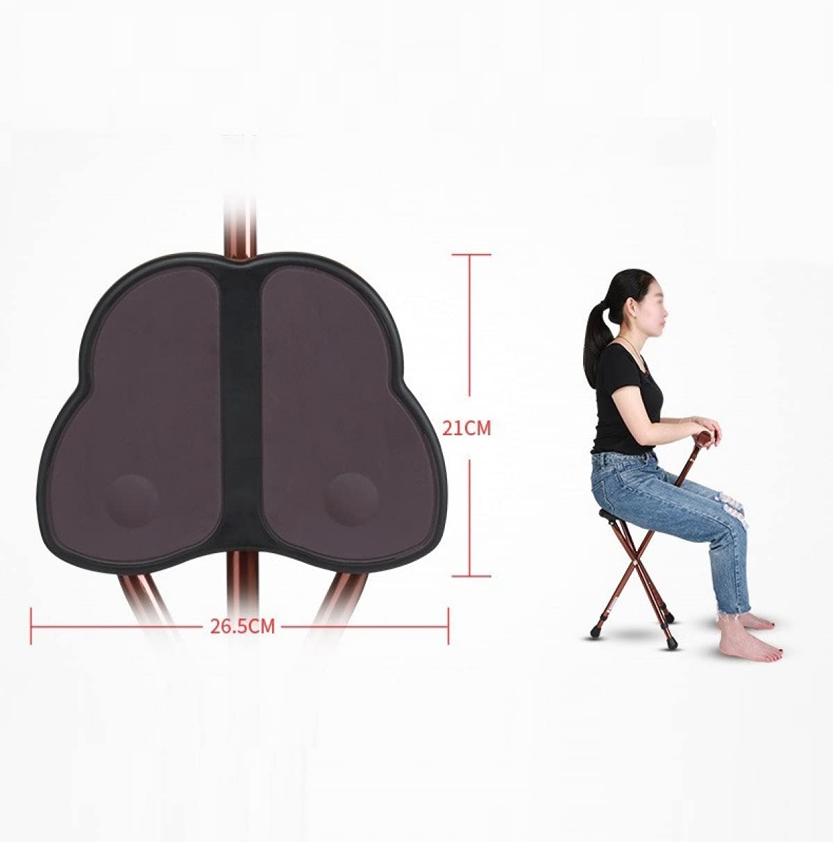 Asiento de bastón con Mango en T, bastón Ligero de Aluminio de Altura Ajustable con Asiento de Tres Patas para Personas Mayores, Ayuda de Viaje para discapacitados