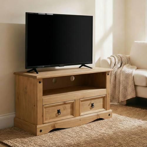 TV Lowboard Salsa Fernsehtisch Mexiko Möbel Kiefer massiv gebeizt und gewachst, 2 Schubladen, 1 offenes Fach