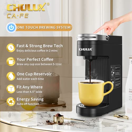 Chulux Single Serve Coffee Maker, Mini Coffee Machine Single Cup Coffee Maker For K Cup Ground Coffee Tea, All In One Simply Coffee Maker 5-12Oz, Fast Brewing Fit Travel Mug Kcup Pod Coffee Brewer #TOP2