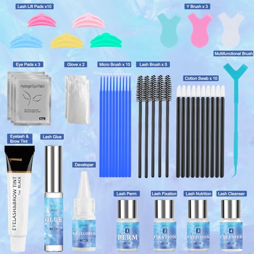 Jouedo Wimpernlifting Set, Wimperndauerwellen Set, Lash Lift Kit für Anfänger, Farbset für schwarze Augenbrauen und Wimpern, Professionelles Heim-Kit