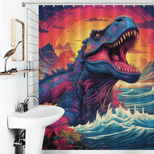 Rideau de douche dinosaure en tissu polyester imperméable lavable 152x183cm