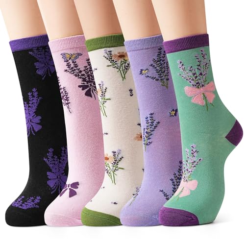 Jeasona Lavender Gifts for Women Lavender Colored Plant Gifts for Women Socks