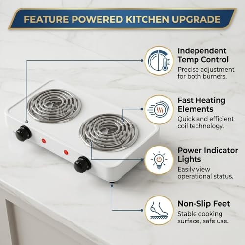 Image of Drumstone 𝟏𝟓 𝐘𝐞𝐚𝐫 𝐋𝐨𝐧𝐠 𝐋𝐢𝐟𝐞 𝐖𝐚𝐫𝐫𝐚𝐧𝐭𝐲, Dual Burner Electric Hot Plate, 2000W Countertop Cooker, Portable Cooking Stove with Temperature Control for Indoor Cooking