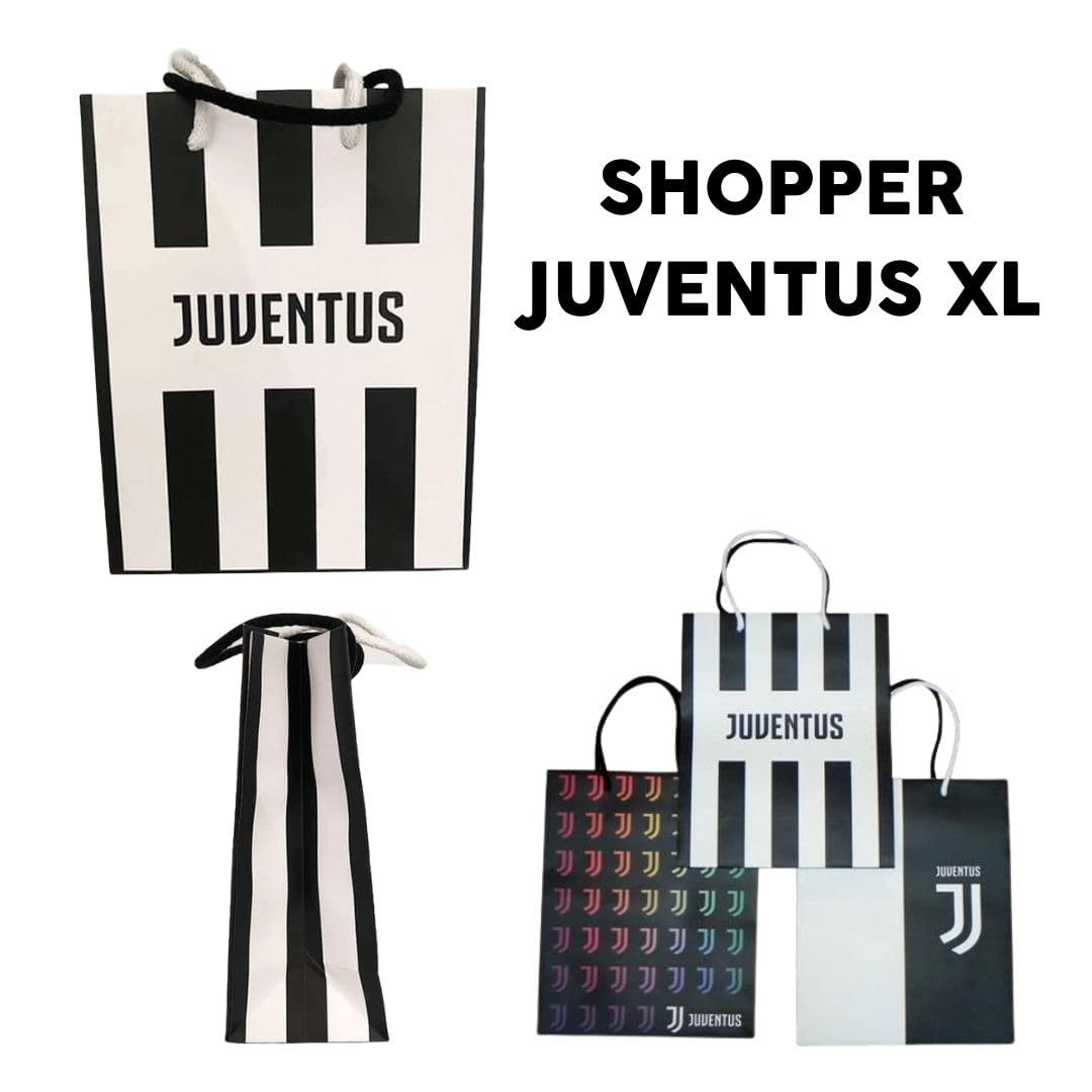 JUVENTUS Set Regalo con Borraccia 500ml, Sacca Sport con Coulisse, Pallone da Calcio, Nero e Bianco