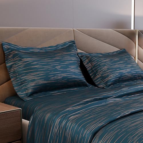 Image of Stoa Paris 350TC Luxstre Cotton Super King Printed Bedding Set for King & Double Size Beds with 2 Pillow Covers, 274 x 274cm Bedsheet, All-Season Comfort, Breathable, Home Decor, Panache 2.0 - Teal