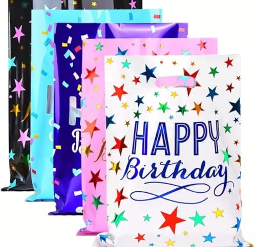 Image of VRB Dec 24pcs Foil Guddy Bags, Happy Birthday Party Return Gift Bags for Boys & Girls, Mixed Colors (24pcs)