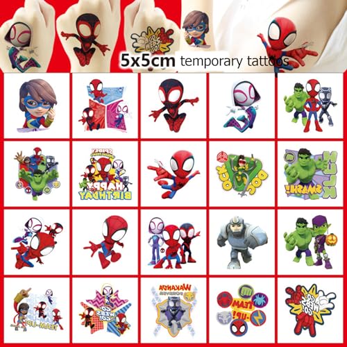 40 folhas de tatuagens temporárias de aranha e seus amigos incríveis, artigos de festa com tema de a