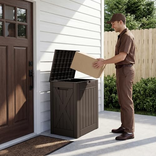 Image of Greesum 52 Gallon Deck Box, Waterproof Storage Container, Dark Brown