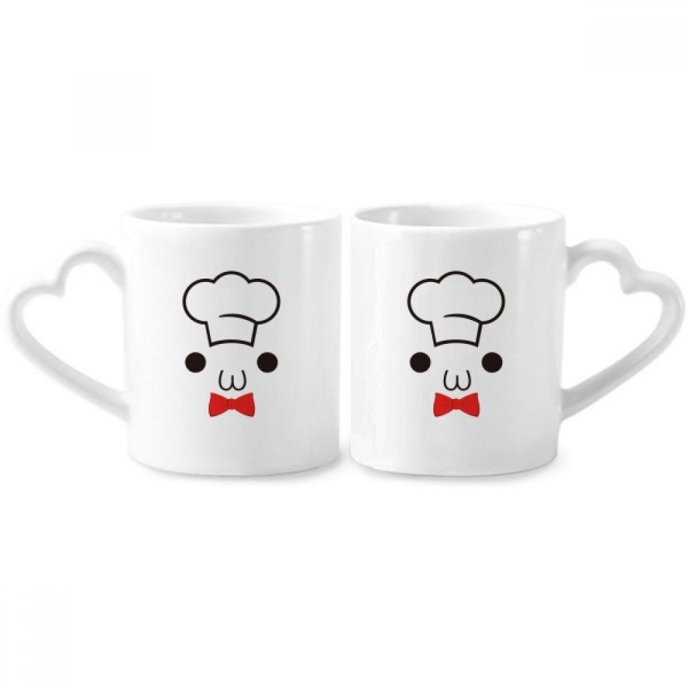 DIYthinker Lovely Kaomoji I Am A Chef Expression Couple Mugs Ceramic Lover Cups Heart Handle 12oz Gift