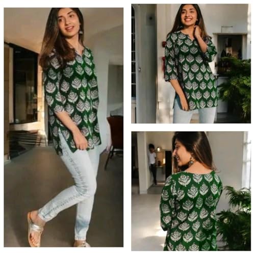 Image of Women's Short Kurti in Multicolor Rayon Cotton Blend | Ladies Ethnic Tunic | Office