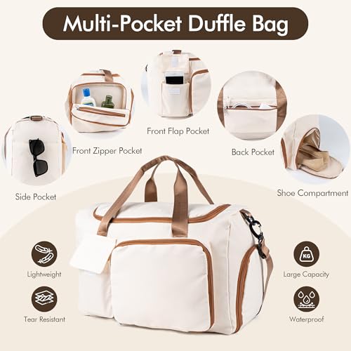 Duffel Bag for Women Girls Personalized Weekender Overnight Bag with Embroidered Name - Custom Travel Duffle with Shoe Compartment, Waterproof & Foldable, Bridesmaid Gift (Brown)3