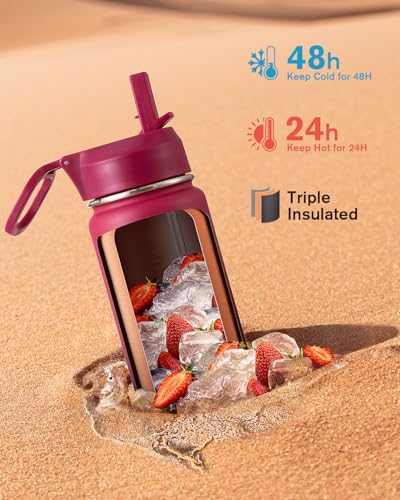 Image of Coolflask 24 oz Insulated Water Bottle with Straw & 3 Leakproof Lids