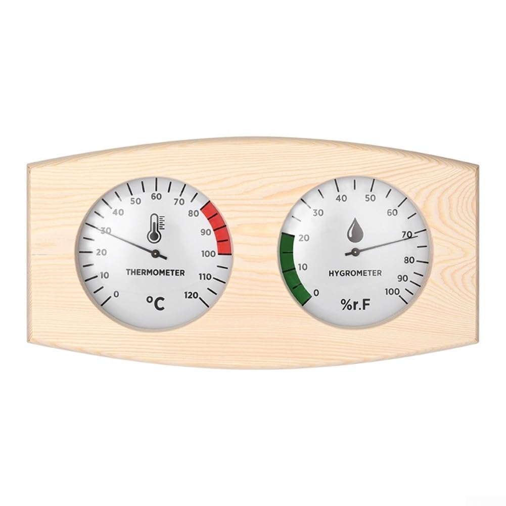 Termómetro e higrómetro de madera de la sauna con el diseño 2 en 1, medición de la temperatura y de la humedad de la amplia gama para la supervisión interior y exterior de la sauna