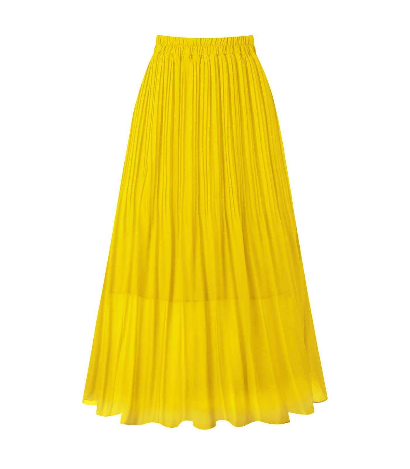 Kingfancy Women's Pleated Skirt Chiffon Elastic Waist A-Line Midi Length Skirt