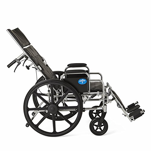 Medline Reclining Wheelchair, 16" Wide Seat, Desk Length Arms, Elevating Legrests, Chrome Frame - Thumbnail 7