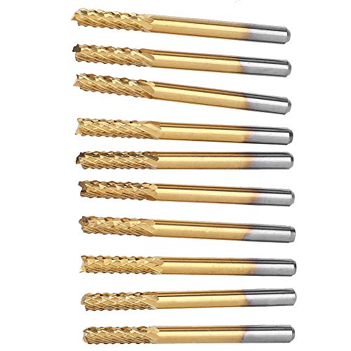 Image of Jeanoko Rotary Burrs End Mills 10pcs 0.125 inch Carbide End Mill 1 /8 inch Shank Coated CNC PCB Engraving Bit Cutting Tool