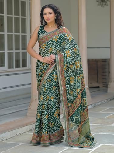 Image of SIRIL Women's Georgette Bandhani Printed Saree With Unstitched Blouse Piece