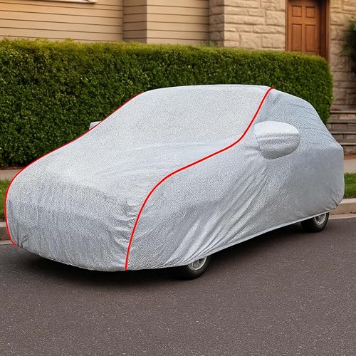 Image of Sulfar 100% Waterproof Car Body Cover Compatible with Mirror for Volvo V90 (Triple Stitched, Full Bottom Elastic, Magic Silver with Red Piping)
