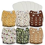 Mama Koala 3.0 Pocket Cloth Diapers for Babies with AWJ Lining, 6 Pack with 6 5-Layer Natural Cloth Diaper Inserts - Reusable and Washable Pocket Diapers(A-Falling Leaves)