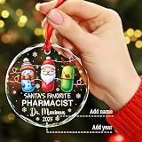Personalized Pharmacist Glass Ornament Christmas 2026, Santa's Favorite Pharmacist Xmas Ornaments, Drug Ornament Gift for Pharmacy Technician, Custom Year & Name Pharmacists Ornaments Xmas Tree