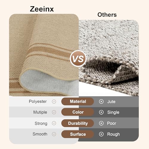 Image of Easy Jute 3x5 Outdoor Rug Washable Non Slip Rug for Entryway Indoor Outdoor Farmhouse Neutral Scalloped Carpet for Backyard Patio Proch Living Room