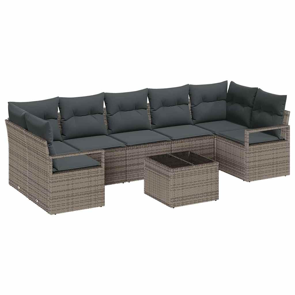 Set di 8 divani da giardino modulari in polyrattan grigio, per