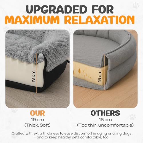 Fluffy Orthopedic Dog Bed for Large & Extra Large Dogs, Calming Plush Sofa Bed with Curved Bolster Support and Egg-Crate Foam Base, 109CM Cozy Oval Pet Donut Bed with Washable Cover, Grey - Image 5