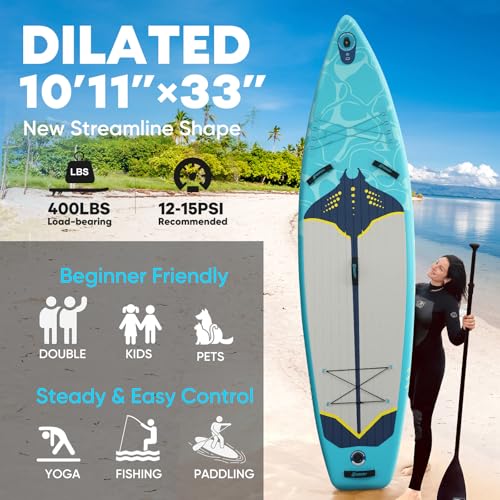 Image of Inflatable Paddle Board, Stand Up Paddle Board, Stable Design with Non-Slip Comfort Deck, Portable Travel Paddle Board for Adults & Beginners, Ocean Inspired Design