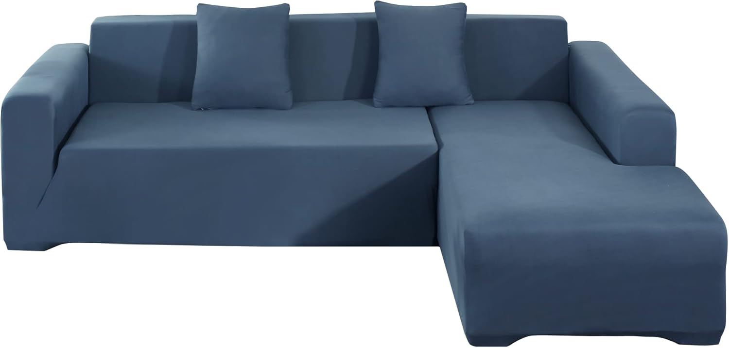 Jin Le Couch Cover L Shape Sectional Couch Cover for Dogs (3 Seater and 3 Seater, Grayish Blue) Cover Chaise Lounge Cover for Dogs with Elastic Bottom and Ties with 2pcs Pillowcases Grayish Blue 3 Seater and 3 Seater