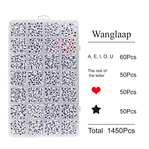 Image of 1450Pcs Letter Beads, Acrylic 4x7mm Round Letter Beads Kits, Alphabet Beads A-Z and Red Heart Black Star Beads for Bracelets Necklaces DIY Jewelry Making (White) (Pack of 2)