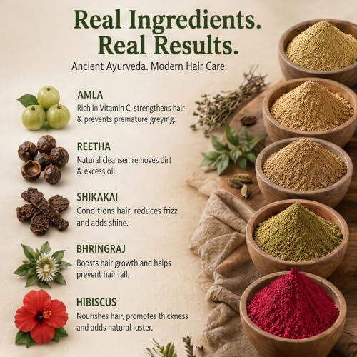 Image of Veda Harit Amla Reetha Shikakai Bhringraj Hibiscus Powder Combo Pack 500g