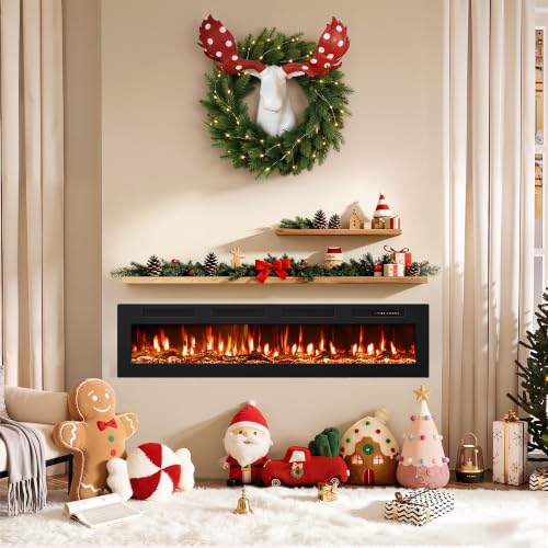 Image of Tehanld 72 inch Ultra-Thin Electric Fireplace Heater, Recessed Wall Mounted | 60-99F Thermostat, 0 /750 /1500W, Child Lock, Realistic Flame, Log & Crystal, Linear Design for Large Room Built-in