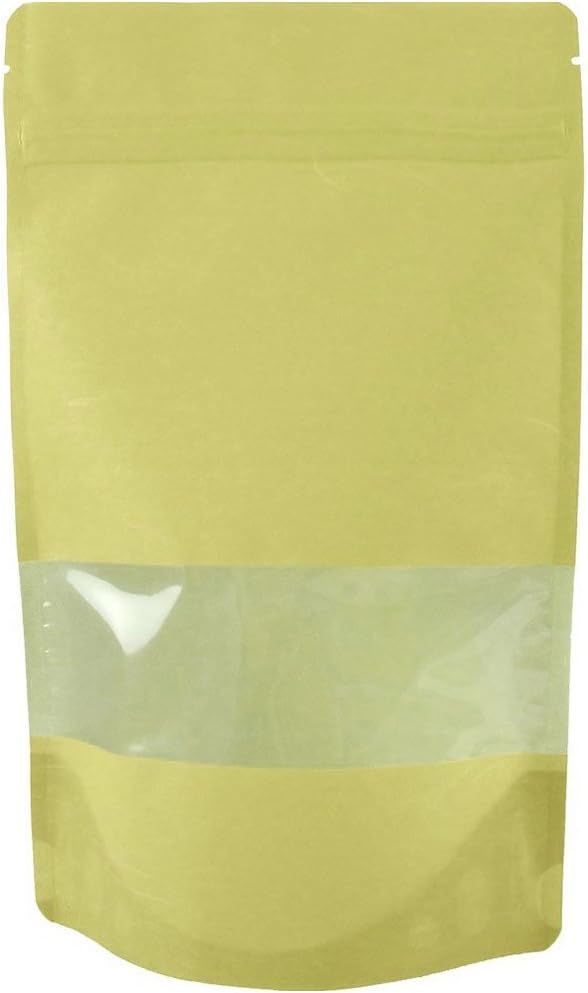 AQUAPAPA Rice Paper 7"x 11.5" Natural Kraft Stand up Pouches with Window and Zip Lock Food Storage Bag, 16 oz, Pack of 25