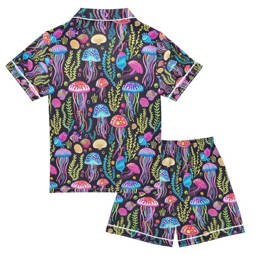 senya Cute Jellyfish Color Satin Summer Pajama Sets Silk Short Sleeve Button Down Sleepwear2