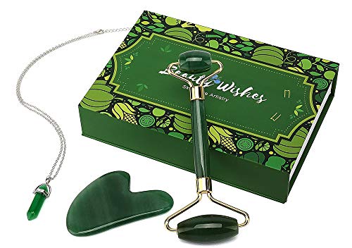 Natural Jade Roller for Face 3 PCS Gift Set Jade Facial Roller Beauty Massage Tool Neck and Body Muscle Relaxing Tools