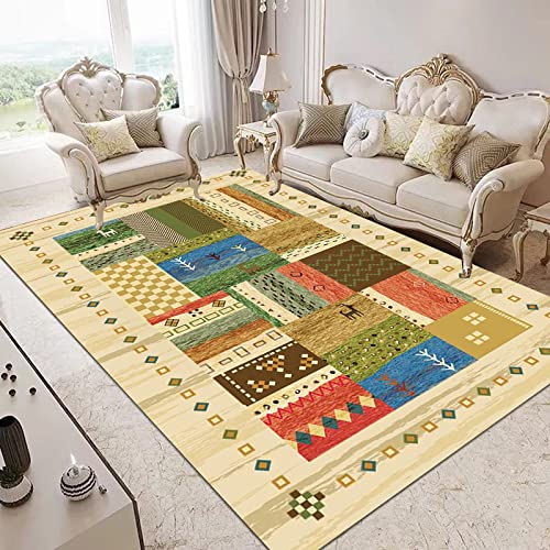Vintage géométrique patchwork beige tapis décoratif de salon et chambre 120 - 2