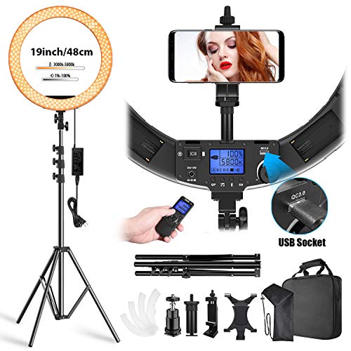 Switti 19 Inch Ring Light, 60W Bi-Color 3000K-5800K Circle Light, LED Ring Lights Kit with Phone/iPad Holder for YouTube Video Shooting, Live-Stream, Makeup, Facebook Live, Blogging