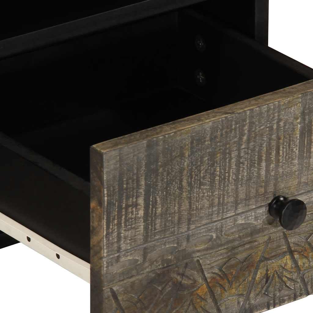 Mobile TV grigio chiaro, 70 x 33,5 x 46 cm, in legno massiccio di mango, mobile basso con cassetto, scomparto e porta, console multimediale per soggiorno, camera da letto, gaming, in piedi