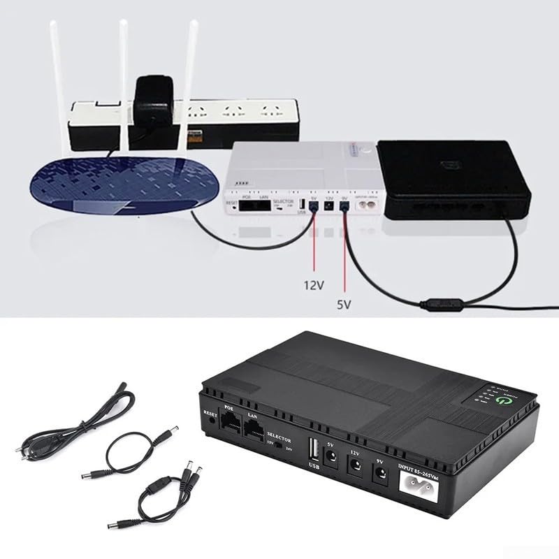Routeur Mini UPS pour chat optique, 8800 mAh DC de secours avec double sortie, alimentation portable pour caméra de sécurité et système de contrôle d'accès (noir-8800 mAh)