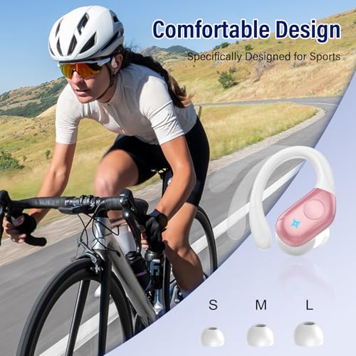Image of Qecnato Wireless Earbuds Bluetooth 5.4 Headphones Sports, 75H Stereo Deep Bass Over Ear Buds with Earhooks, Bluetooth Earbuds with 4 ENC Mic, LED Display, IP7 Waterproof Earphone for Running, Pink