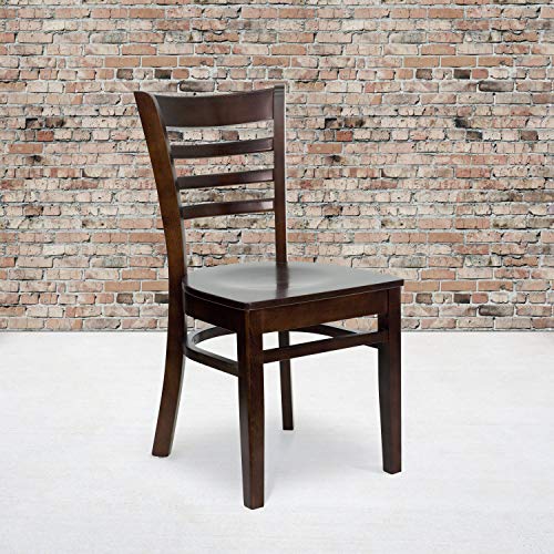Image of Flash Furniture 2 Pack HERCULES Series Ladder Back Walnut Wood Restaurant Chair
