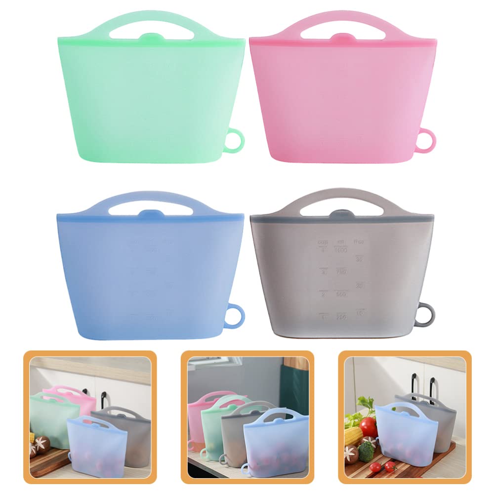 Cabilock 4 Piezas Bolsa De Almacenamiento De Silicona Bolsas De Carne Para Microondas Contenedor De Almacenamiento De Refrigerador Silicona De Grado Alimenticio Niño Bolsa De Microondas
